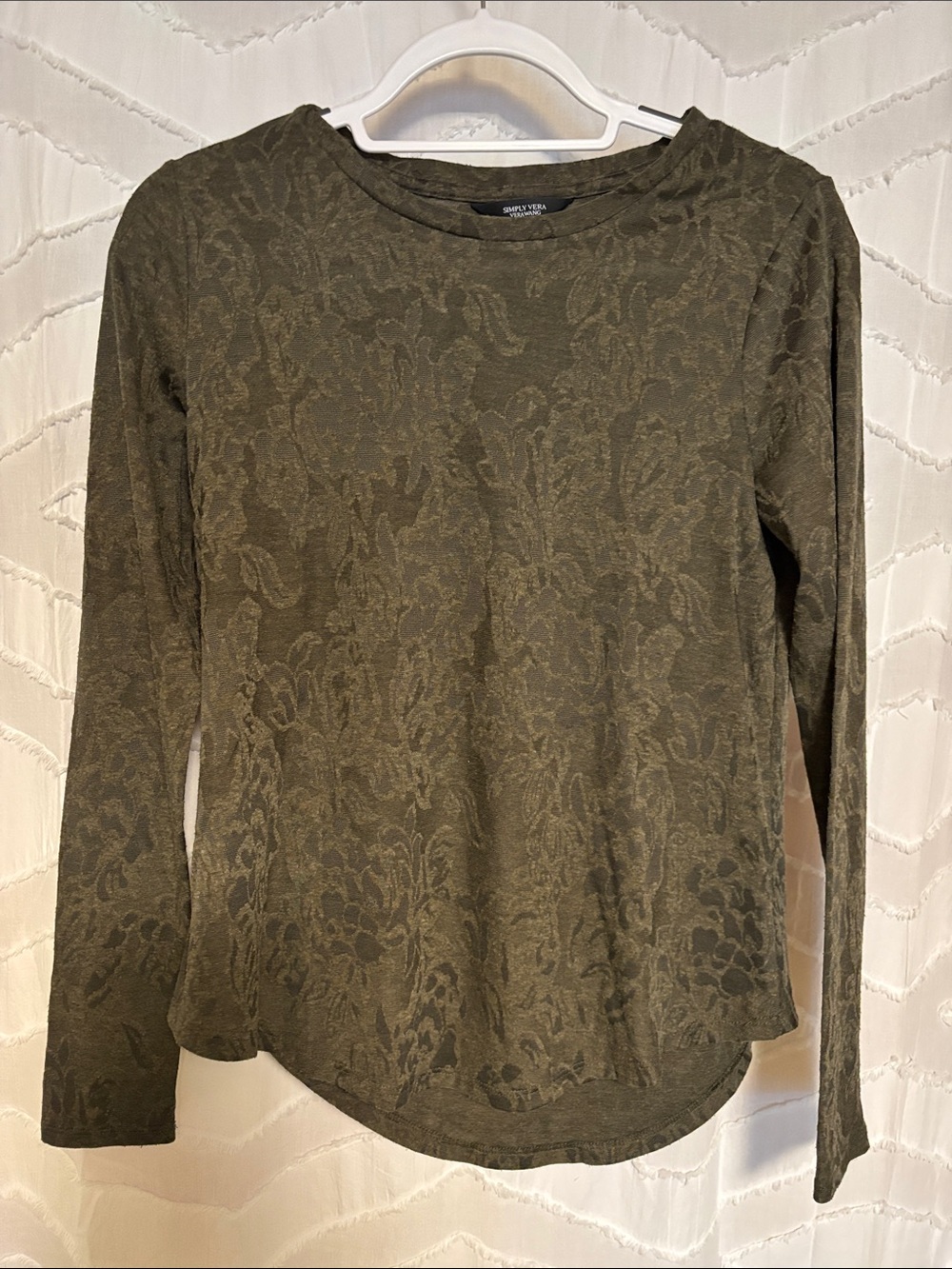 Simply Vera Vera Wang Olive Green Floral Jacquard Long Sleeve Top